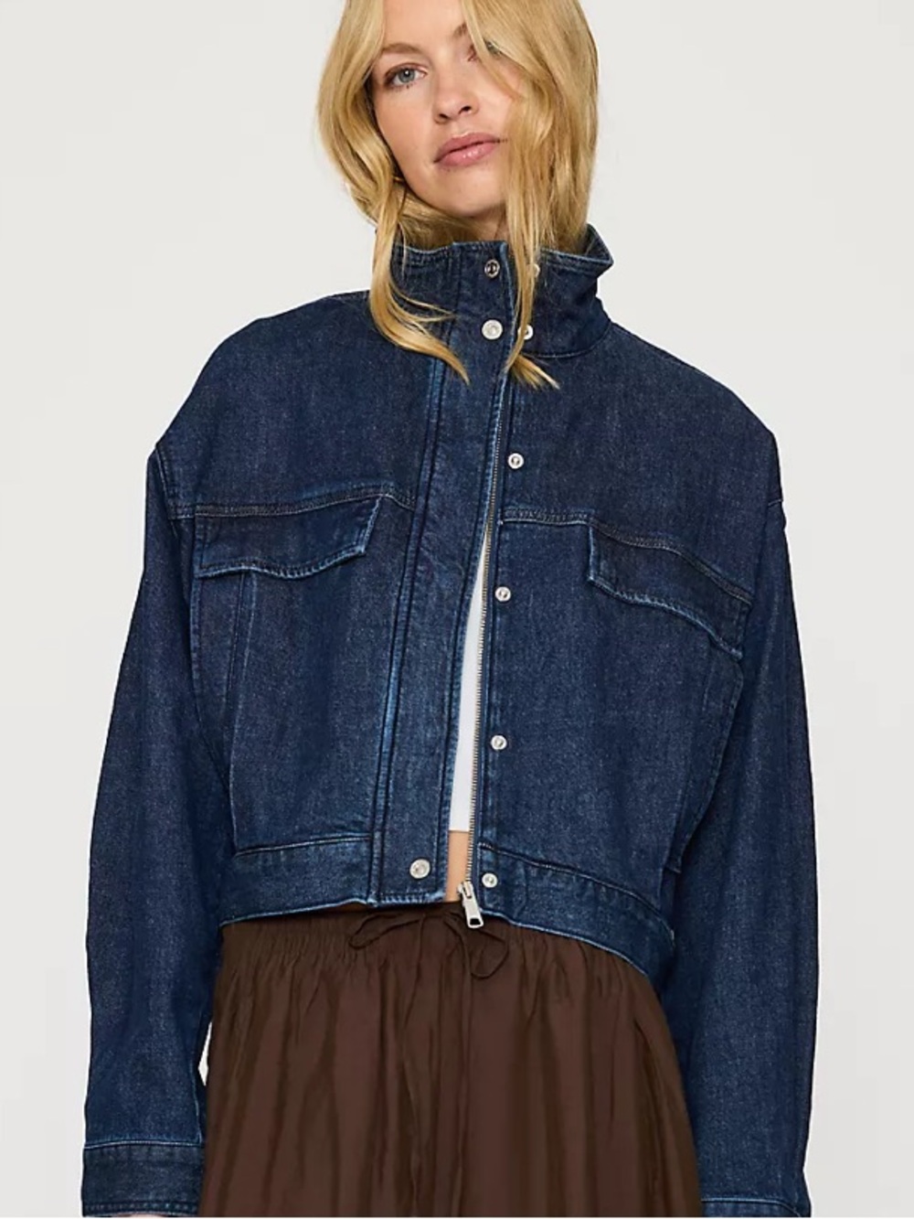 Good American !Dark Indigo Denim Cropped Jacket mock neck ! New! - S